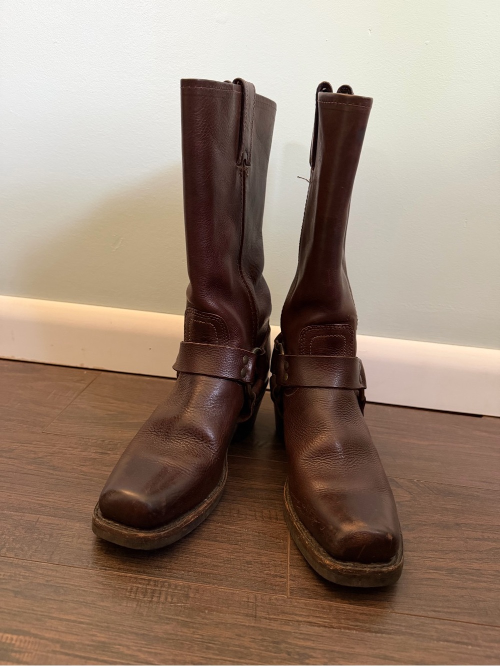 Frye Brown Leather Harness Heeled Boot - Picture 2 of 5